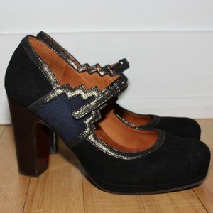 Mary Jane CHIE MIHARA Black Suede Chunky Heels